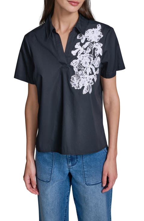Lace Appliqué Woven Shirt