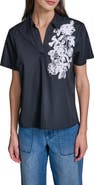 KARL LAGERFELD PARIS Lace Appliqué Woven Shirt