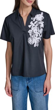 KARL LAGERFELD PARIS Lace Appliqué Woven Shirt