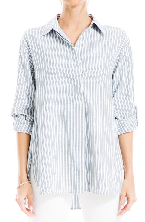 Stripe Oversize Long Sleeve Button-Up Tunic