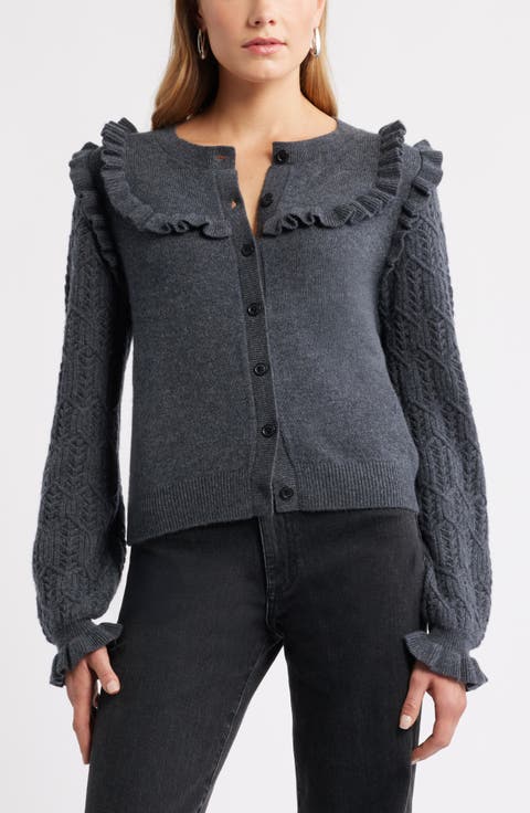Pointelle Ruffle Wool 
Cashmere Cardigan