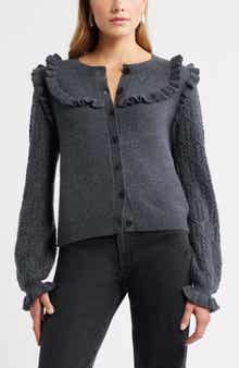 Treasure & Bond Pointelle Ruffle Wool & Cashmere Cardigan