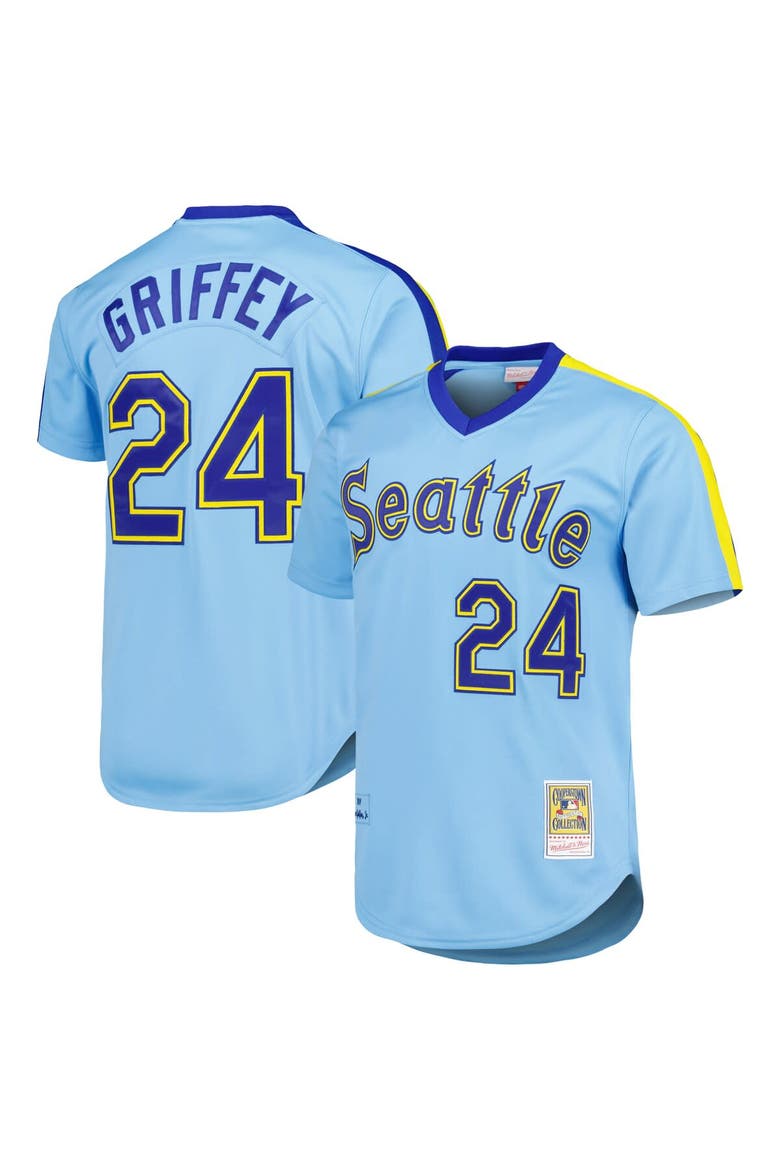 Men's Mitchell & Ness Ken Griffey Jr. Light Blue Seattle Mariners Cooperstown Collection Authentic Jersey, Main, color, Light Blue
