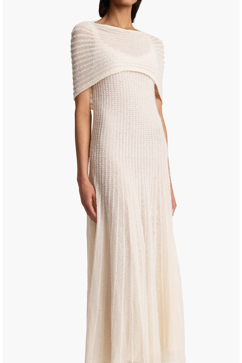 Thora Pointelle Maxi Sweater Dress with Removable Capelet, Alternate, color, GLAZE