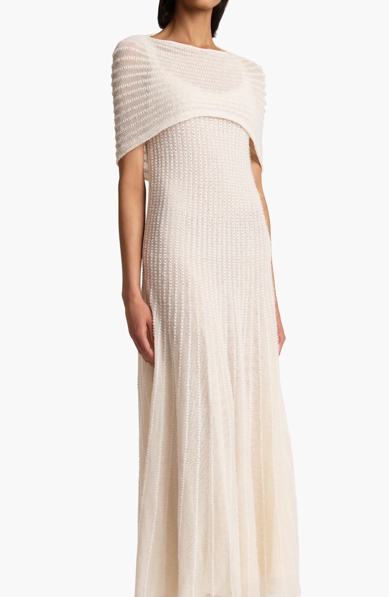 Khaite Thora Pointelle Maxi Sweater Dress with Removable Capelet, Alternate, color, Glaze