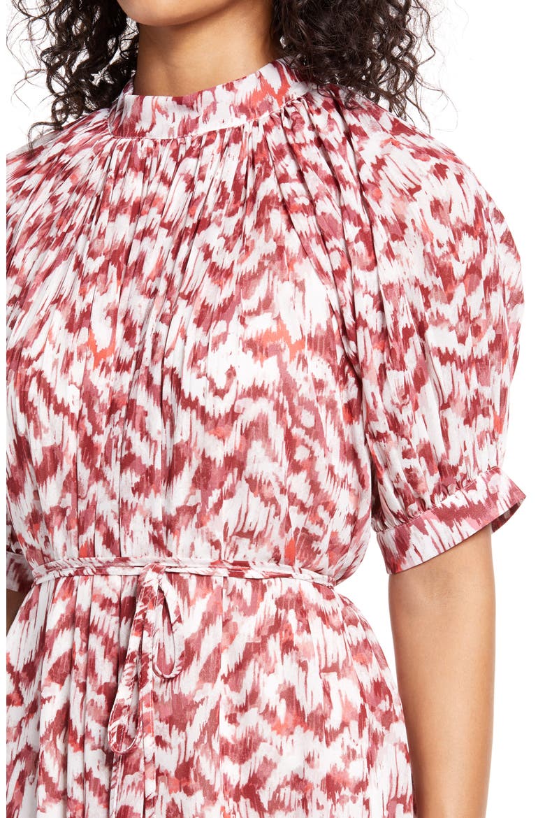 Puff Sleeve Pleated Midi Dress, Alternate, color, SOFT WHITE/ RAISIN