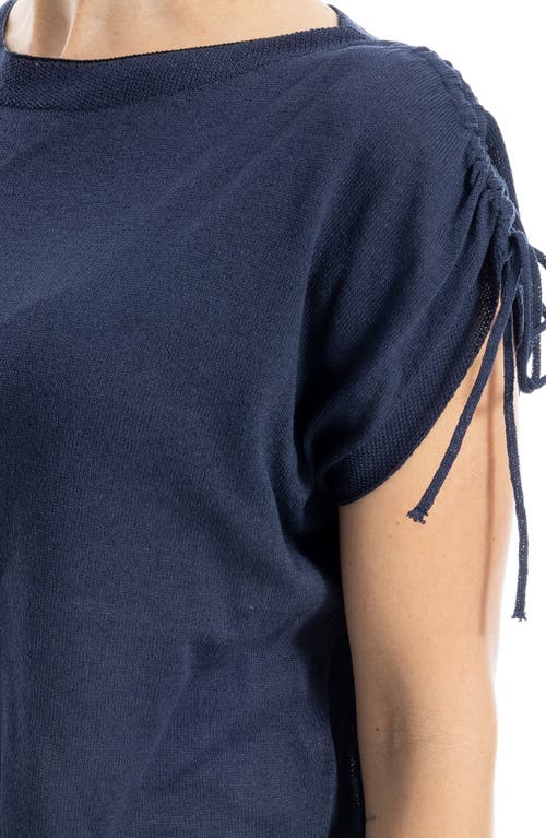Max Studio Ruched Shoulder Short Sleeve Knit Sweater In Blue