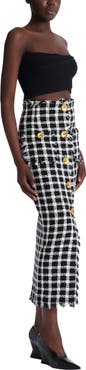 Balmain Long gingham tweed skirt