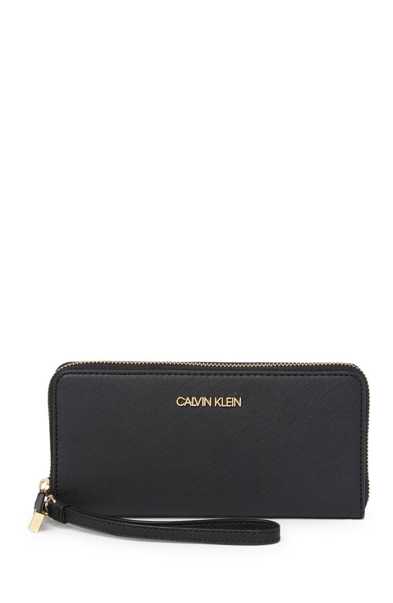 Calvin Klein Saffiano Leather Zip Around Wallet, Main, color,
