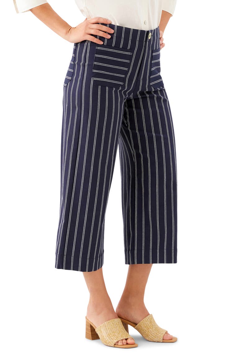 Stripe Cotton Blend Crop Wide Leg Pants, Alternate, color, NAVY