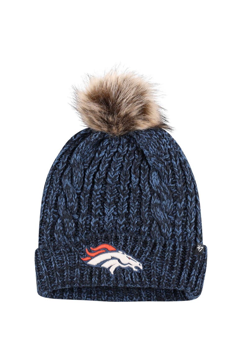 Women's '47 Navy Denver Broncos Meeko Cuffed Knit Hat with Pom, Main, color, Navy