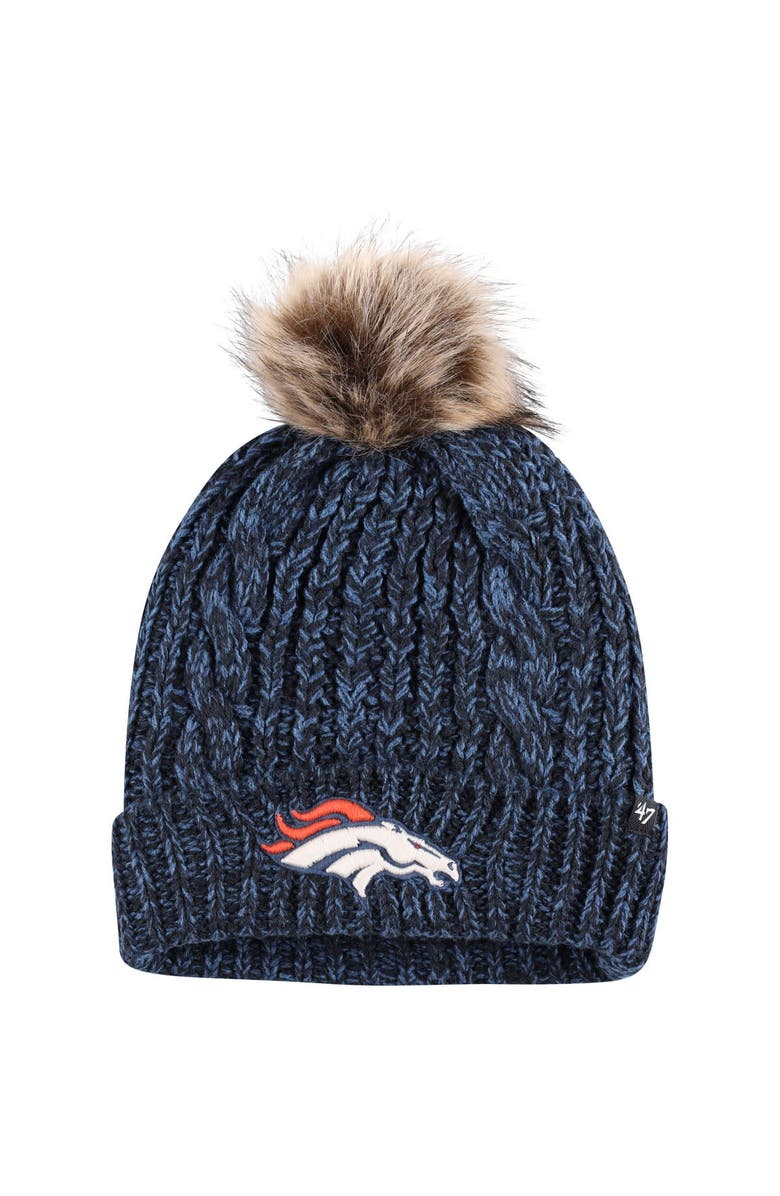 '47 Women's '47 Navy Denver Broncos Meeko Cuffed Knit Hat with Pom, Main, color, 
