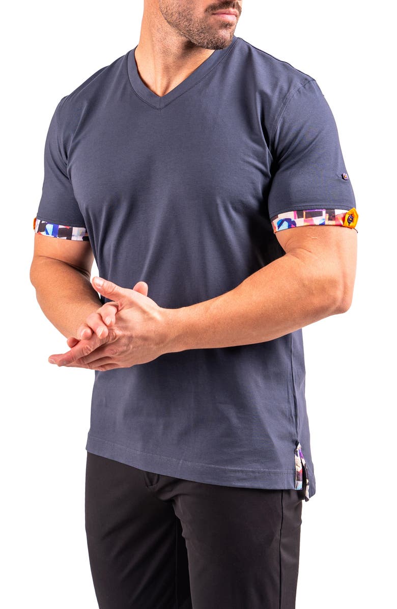 Maceoo Vivaldi Dark Blue V-Neck Cotton T-Shirt, Alternate, color, Blue