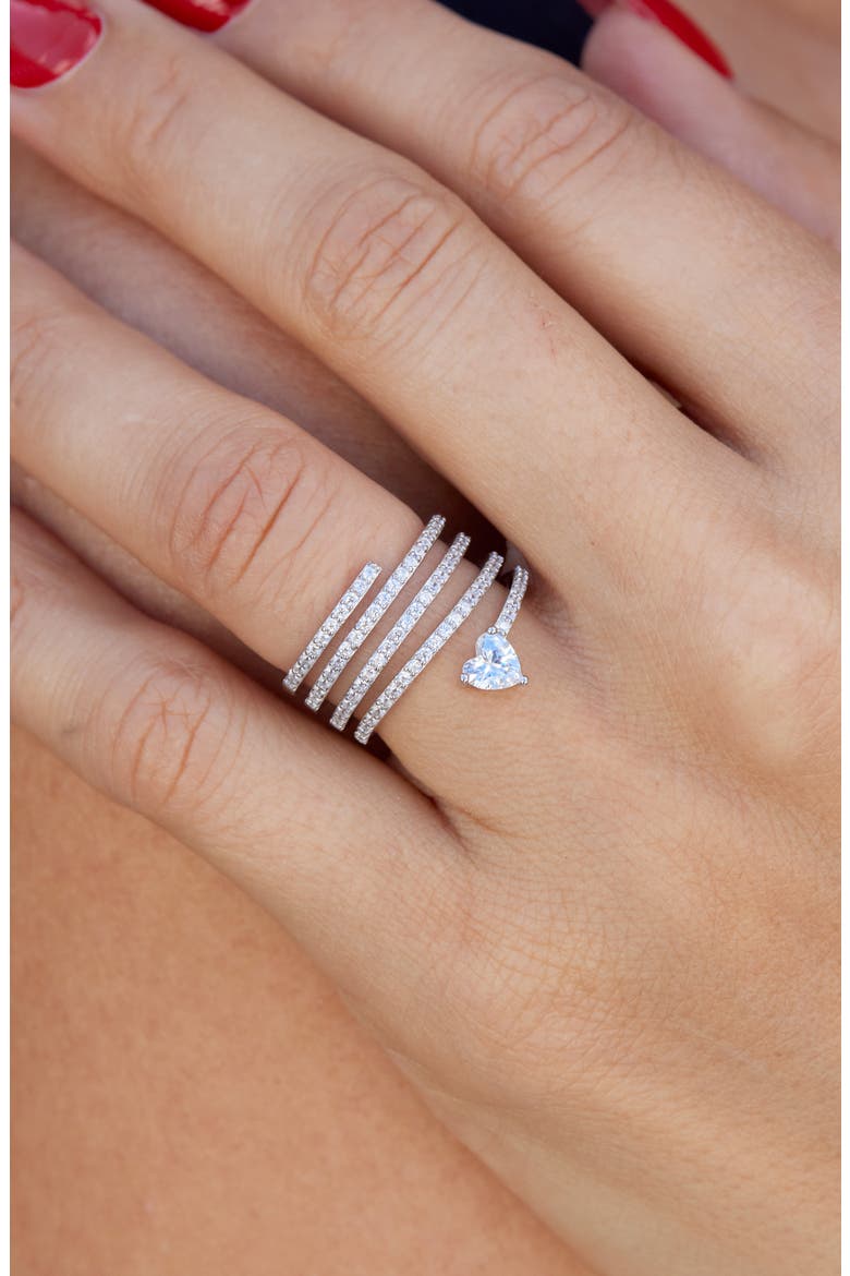 Pavé Cubic Zirconia Spiral Heart Cigar Ring, Alternate, color, WHITE