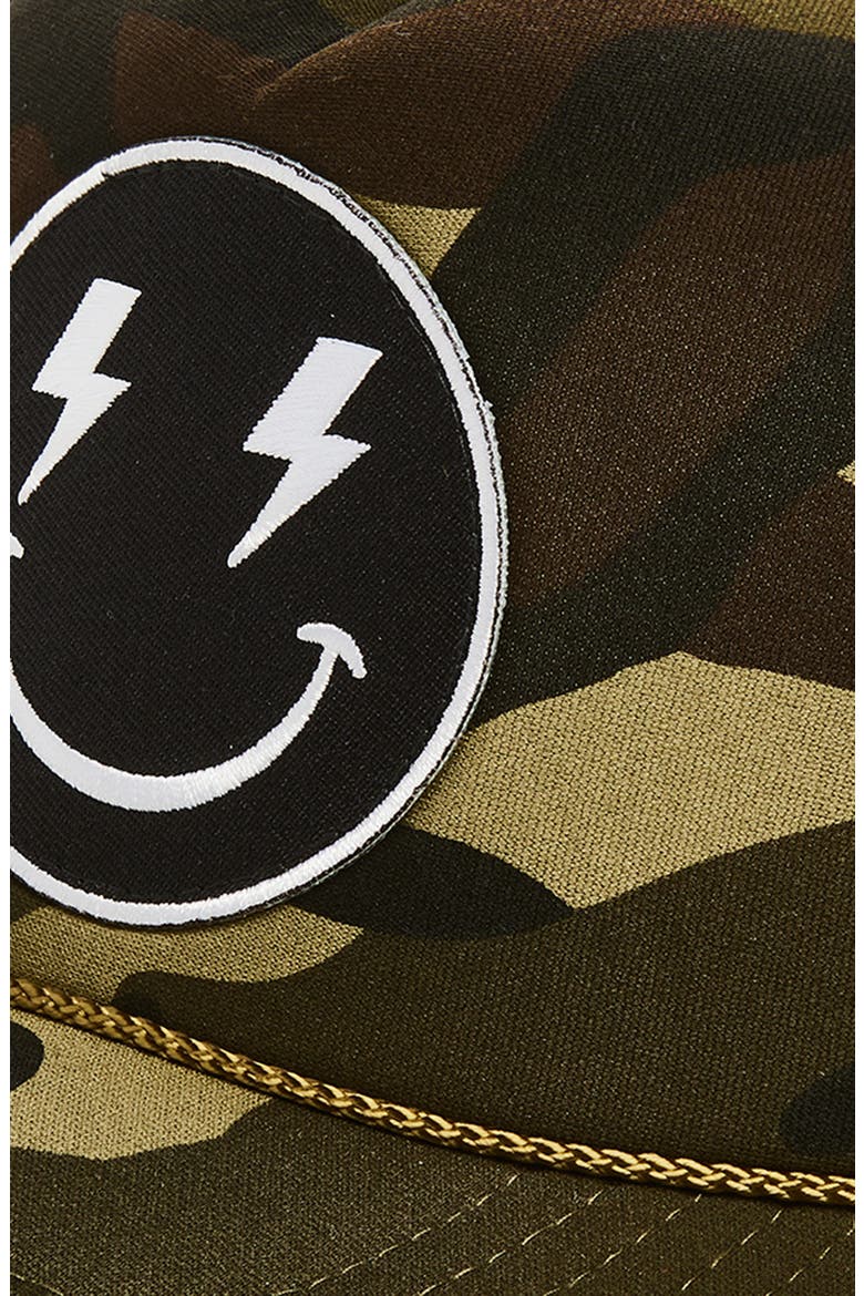 Bolt Smiley Face Trucker Hat, Alternate, color, CAMO