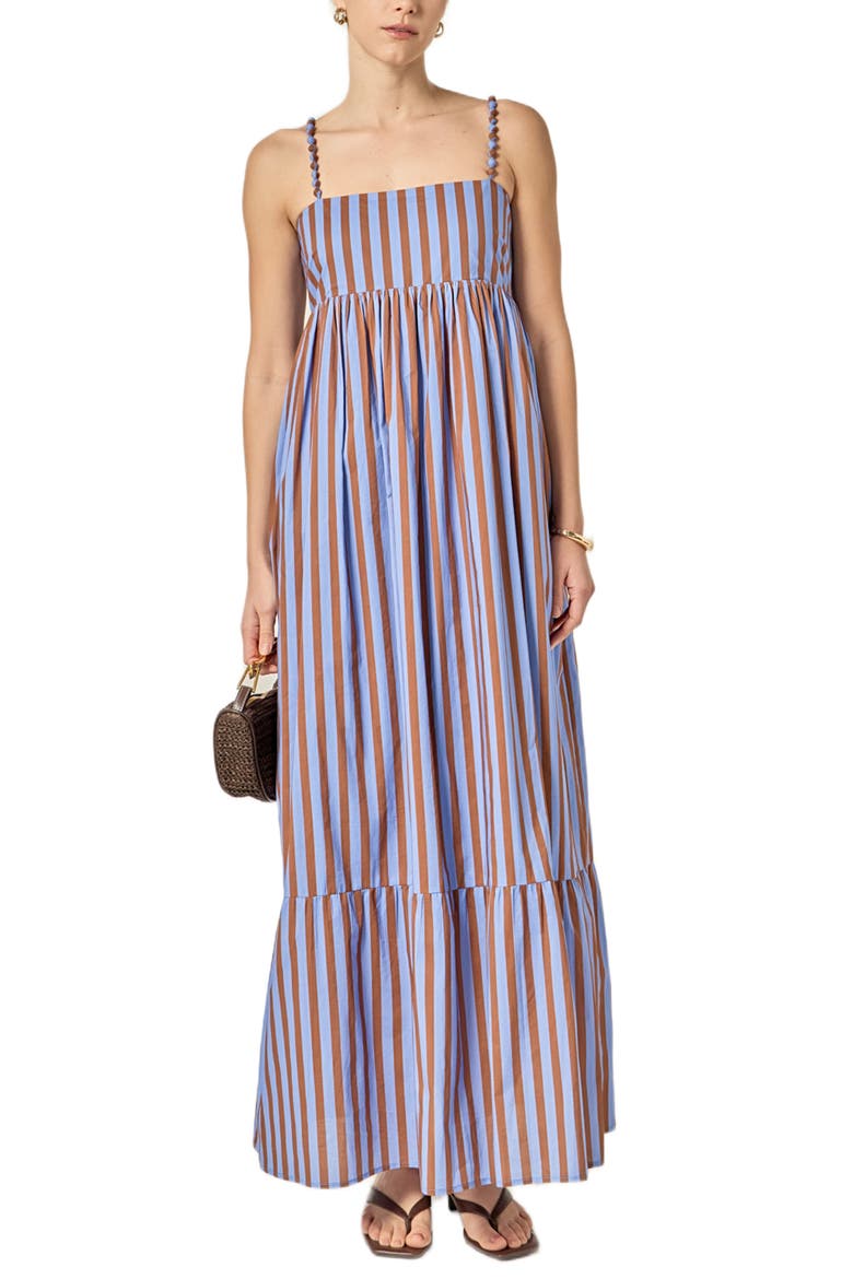 Big Stripe Sleeveless Maxi Dress, Main, color, BLUE/ BROWN STRIPE