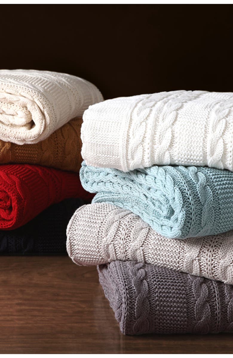 VCNY HOME Dublin Cable Knit Throw Blanket - Navy, Alternate, color, Navy