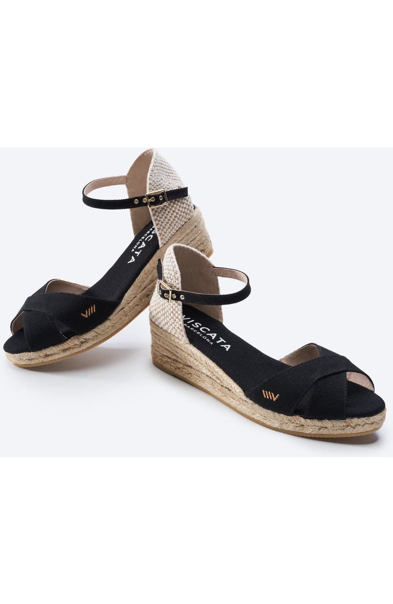 VISCATA Salina Canvas Espadrille Sandal Wedges, Alternate, color, Black