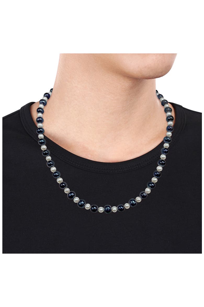 Men's 5–8mm Black & White Cultured Freshwater Pearl Necklace, Alternate, color, BLACK WHITE MULTI