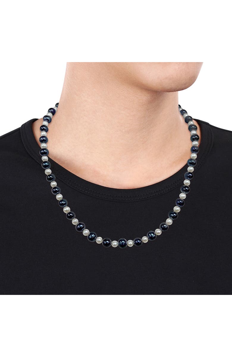 DELMAR Men's 5–8mm Black & White Cultured Freshwater Pearl Necklace, Alternate, color, Black White Multi