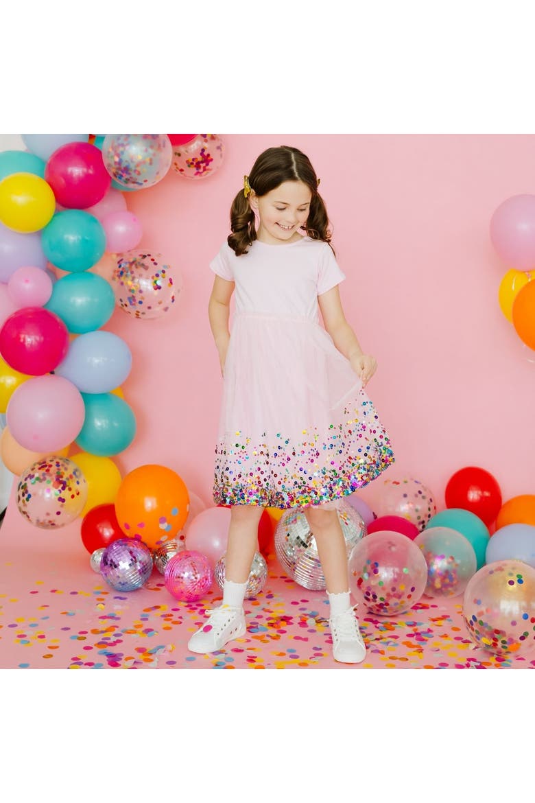Pink Confetti Short Sleeve Tutu Dress, Alternate, color, Pink