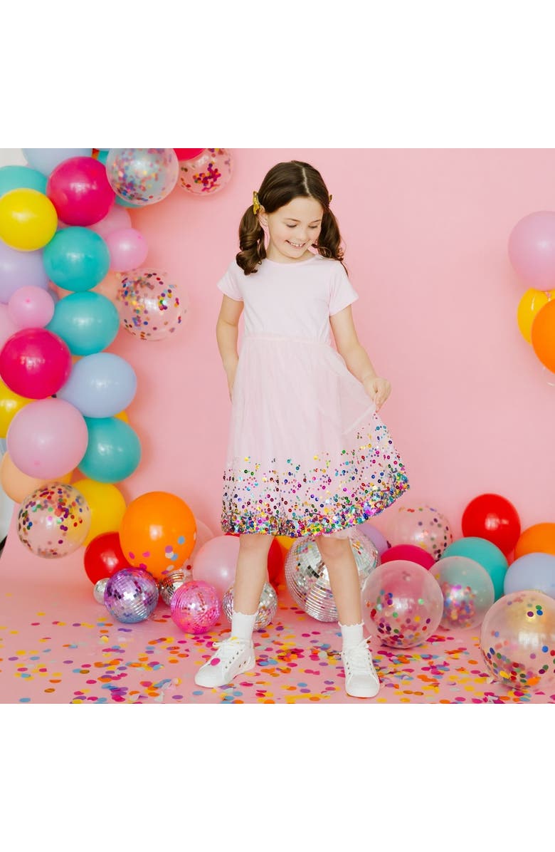 Sweet Wink Pink Confetti Short Sleeve Tutu Dress, Alternate, color, Pink