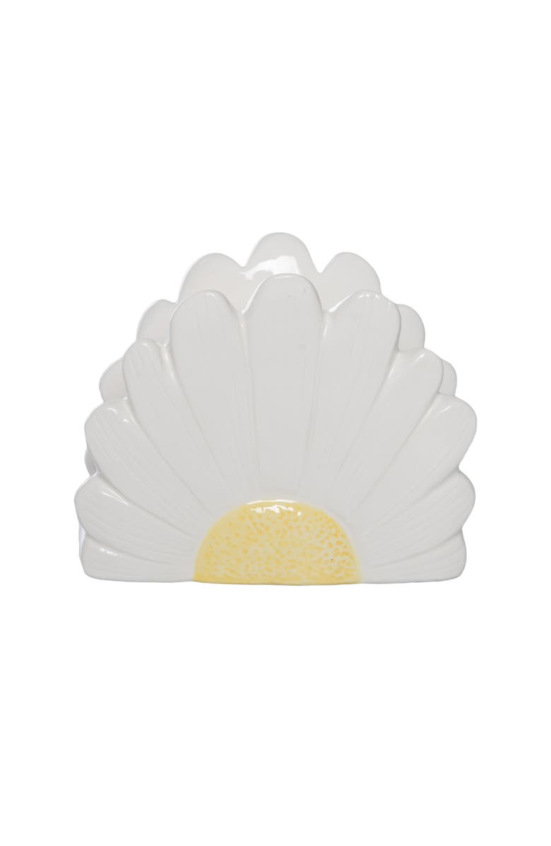 Transpac Dolomite Daisy Napkin Holder White and Yellow for Spring Serving and Entertaining, Alternate, color, Multicolored
