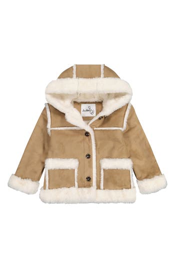 Sam Edelman Kids' Faux Suede Faux Fur Trim Jacket In Brown