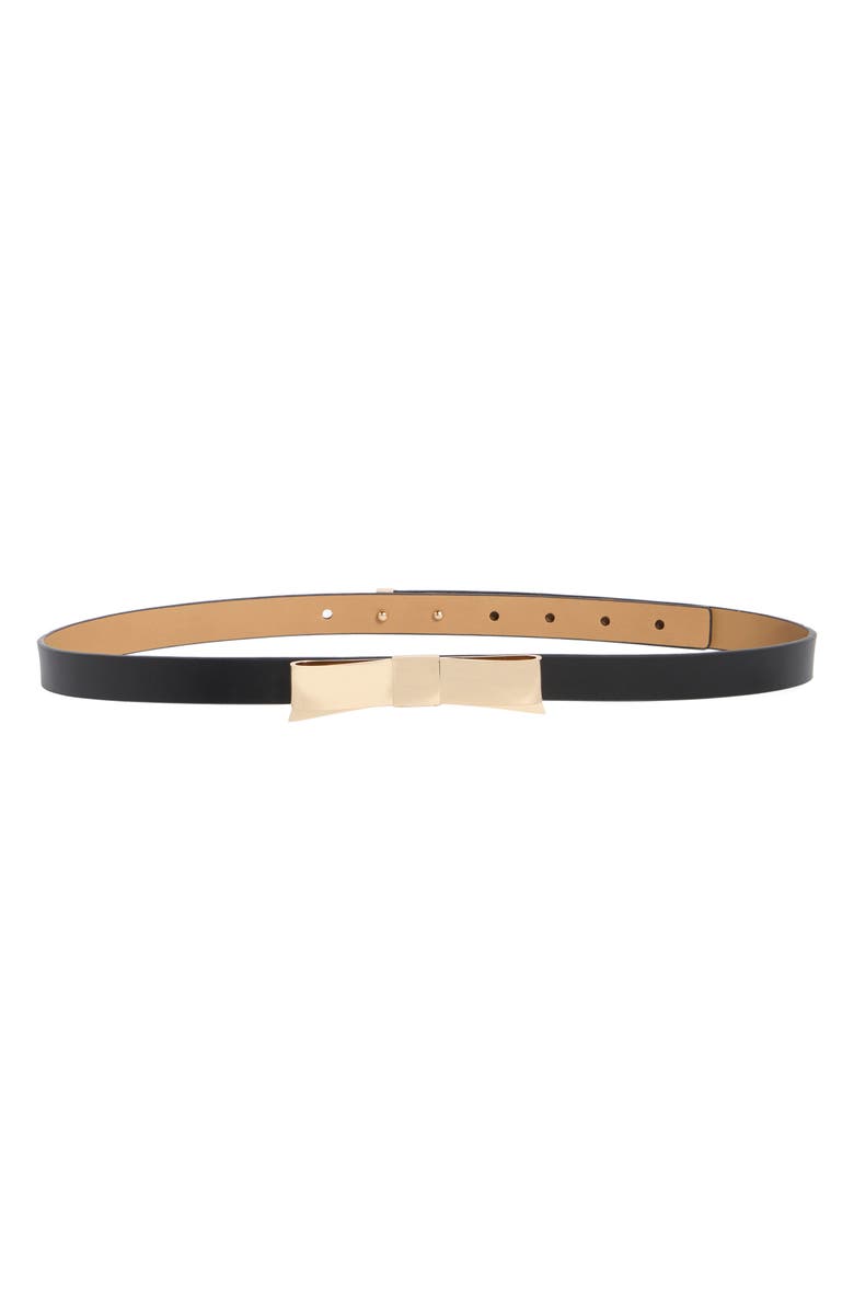 Kate Spade New York Metal Bow Leather Belt, Main, color, Black / Polished Gold