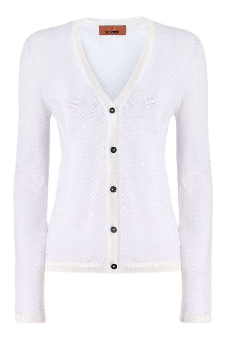 Cardigan In Cotton And Viscose Tone-on-tone Zig Zag, Alternate, color, White