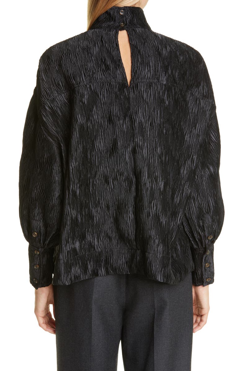 Ganni High Neck Pleated Satin Blouse, Alternate, color, 