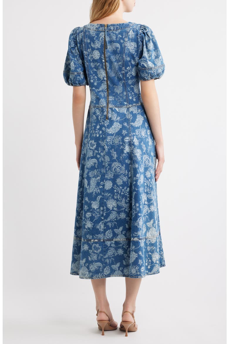 Charlie Floral Printed Denim Midi Dress, Alternate, color, BOIS LASER PRINT DARK WASH