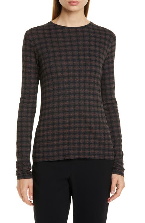 Check Plaid Long Sleeve Knit Top