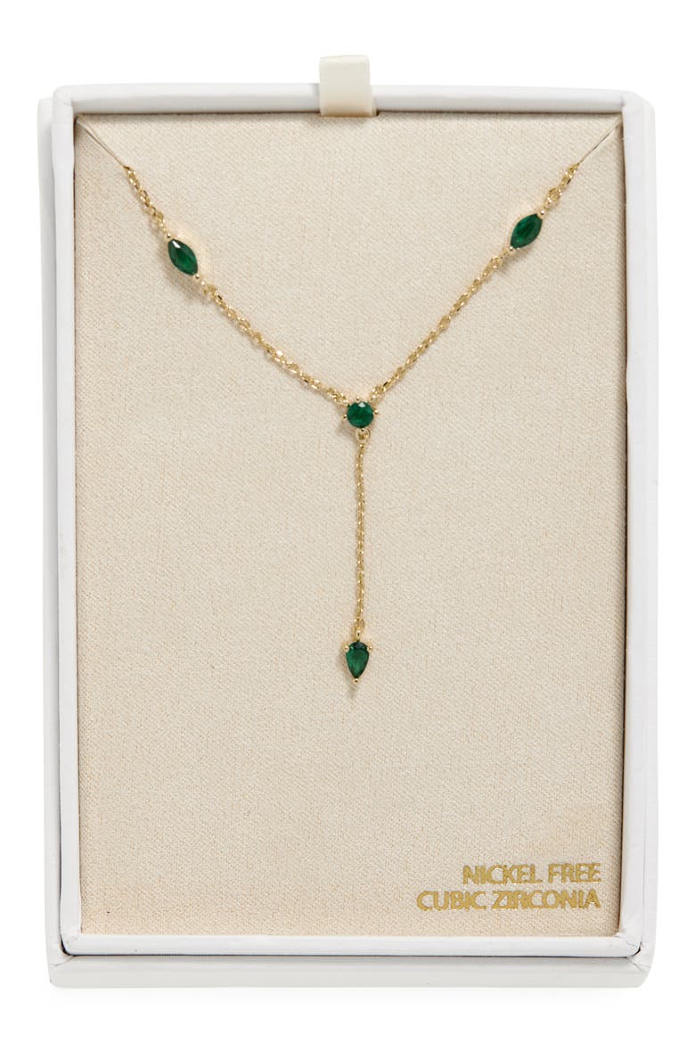 Cubic Zirconia Station Y-Necklace, Main, color, GREEN- GOLD