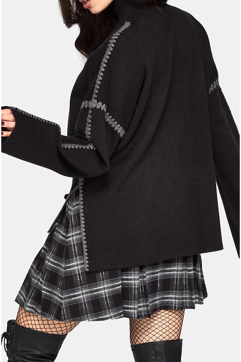 Mourn Moth Blanket Stitch Knit Sweater, Alternate, color, Black