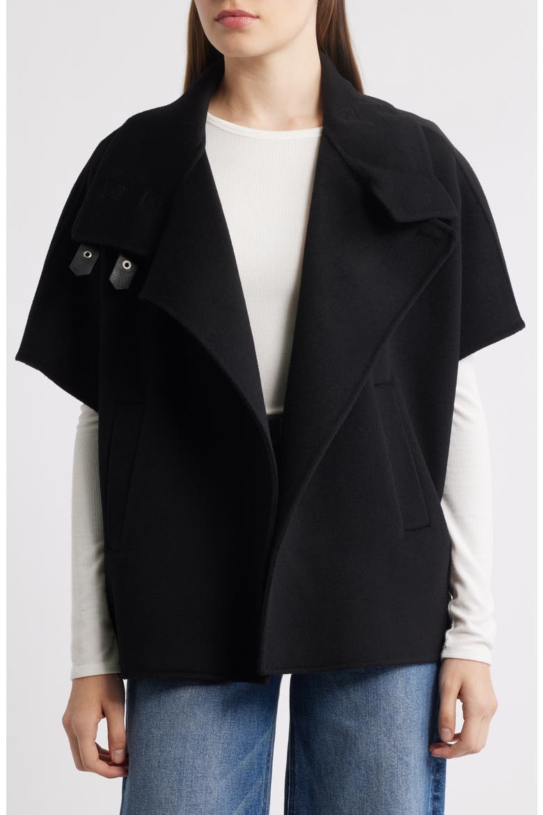 Double Face Wool Blend Cape, Alternate, color, BLACK