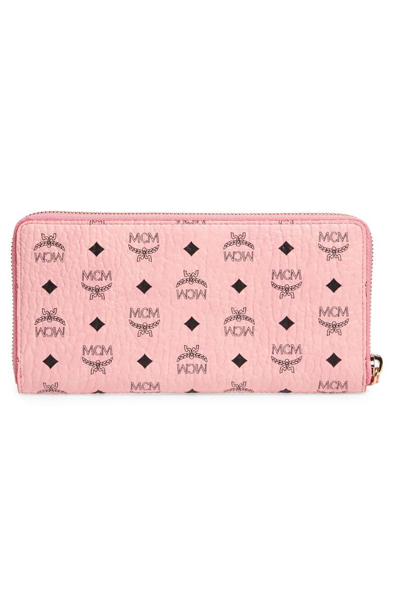 MCM Visetos Original Zip Around Coated Canvas Wallet, Alternate, color, Pink