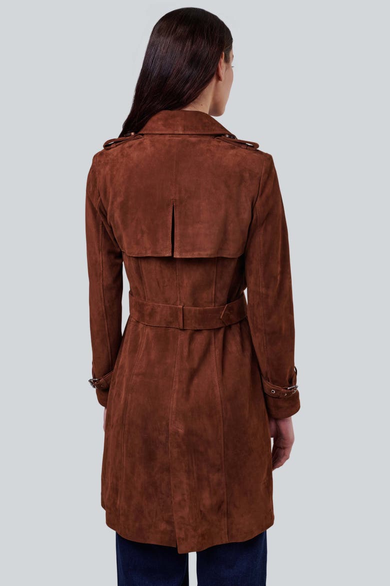 Soho Suede Trench Coat, Alternate, color, Chestnut