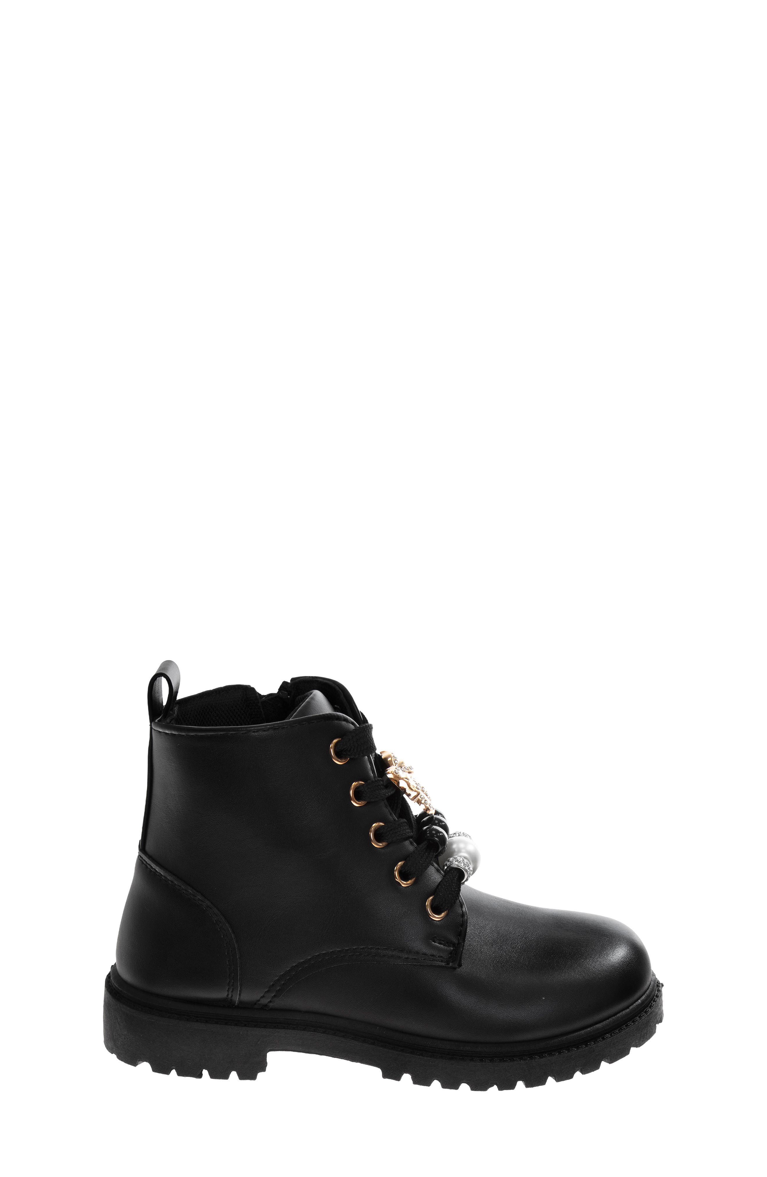 Kids' Faux Leather Combat Boot, Alternate, color, BLACK