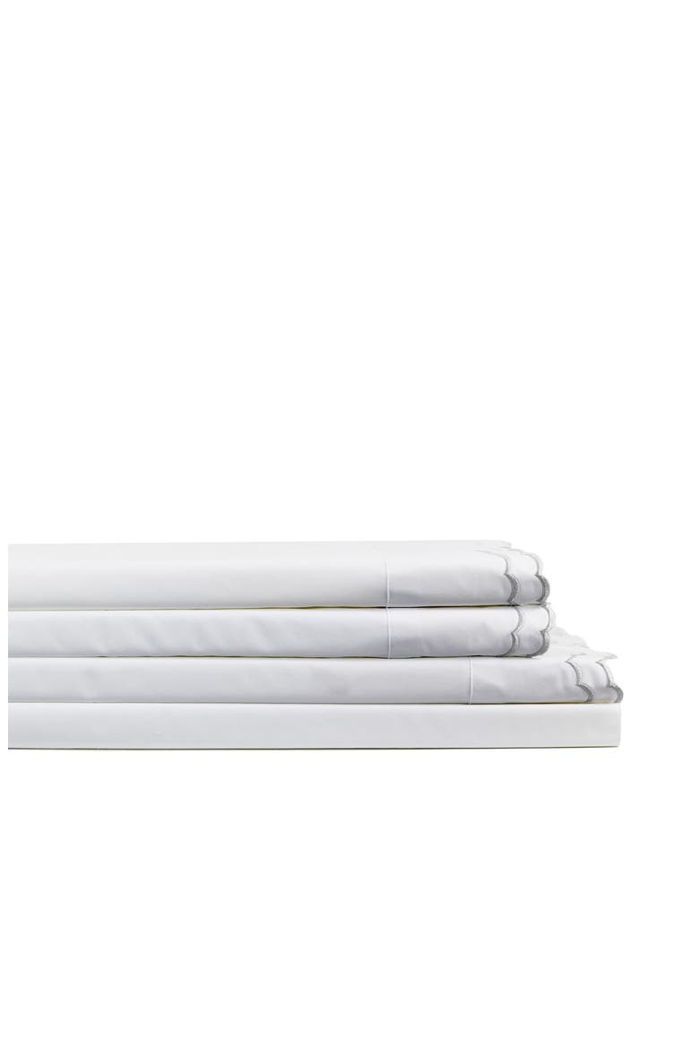 Double Scallop Embroidered 300 Thread Count Cotton Sheet Set, Main, color, GREY/WHITE