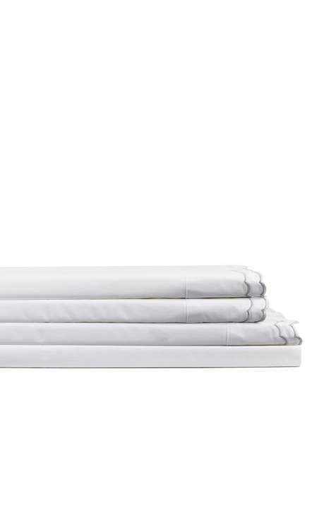 Double Scallop Embroidered 300 Thread Count Cotton Sheet Set