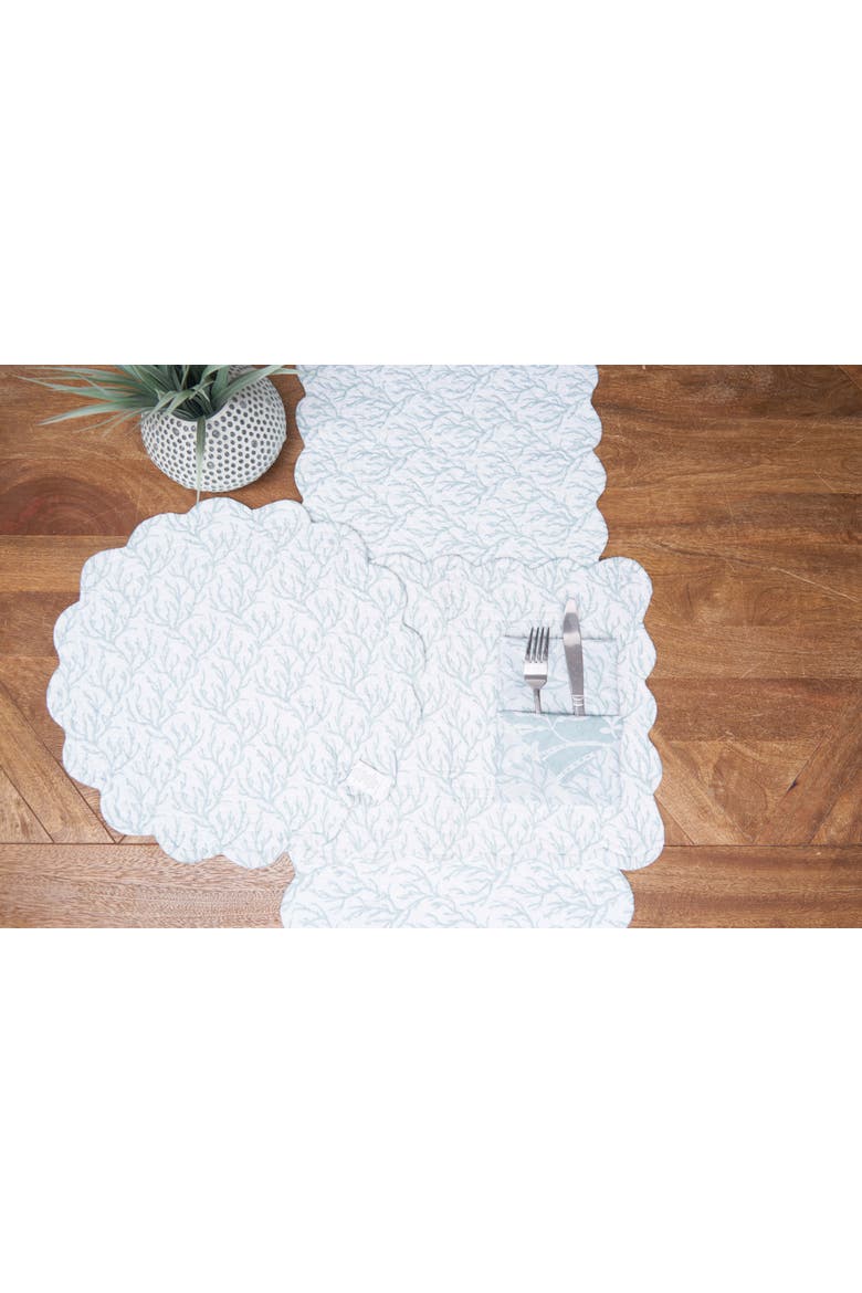 Seafoam Reef Cotton Table Runner 14" x 51" - Nautical Coral & Seaweed, Alternate, color, Blue