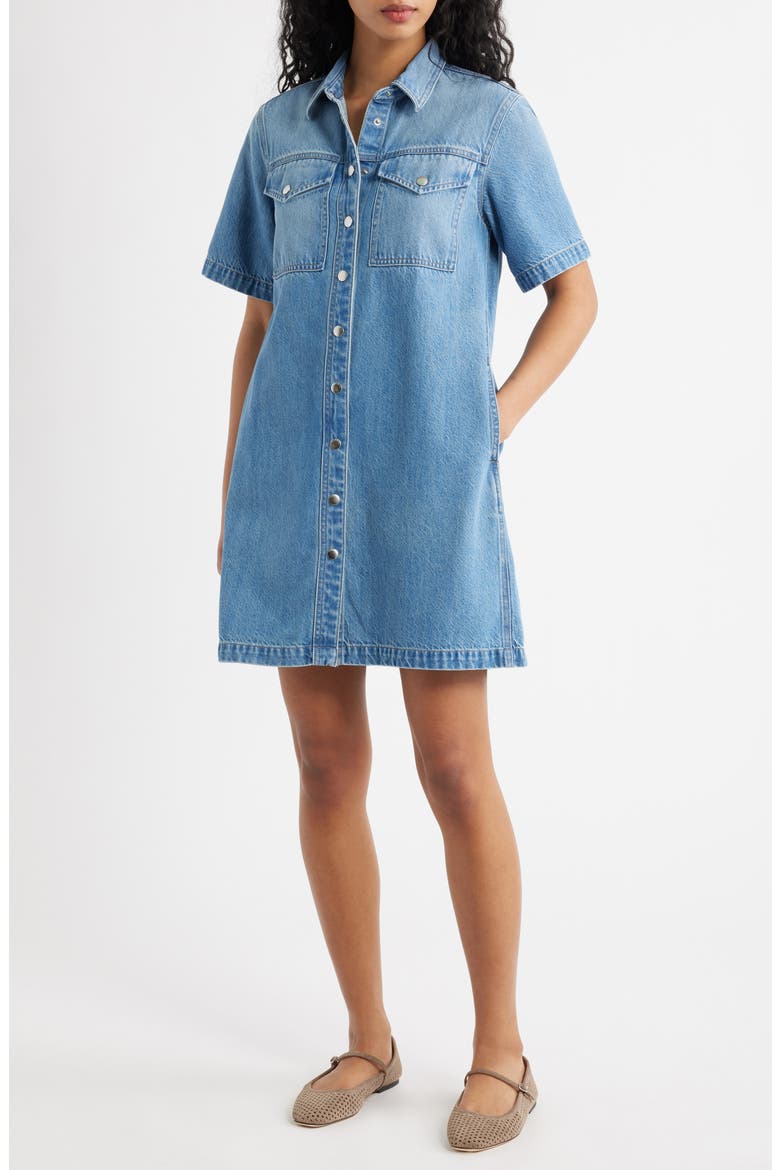 Denim Boxy Shirtdress, Main, color, MOBRIDGE WASH