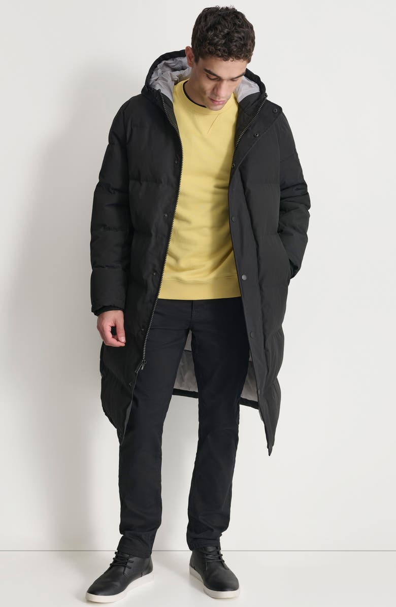 DKNY Zip Front Longline Puffer, Alternate, color, Black