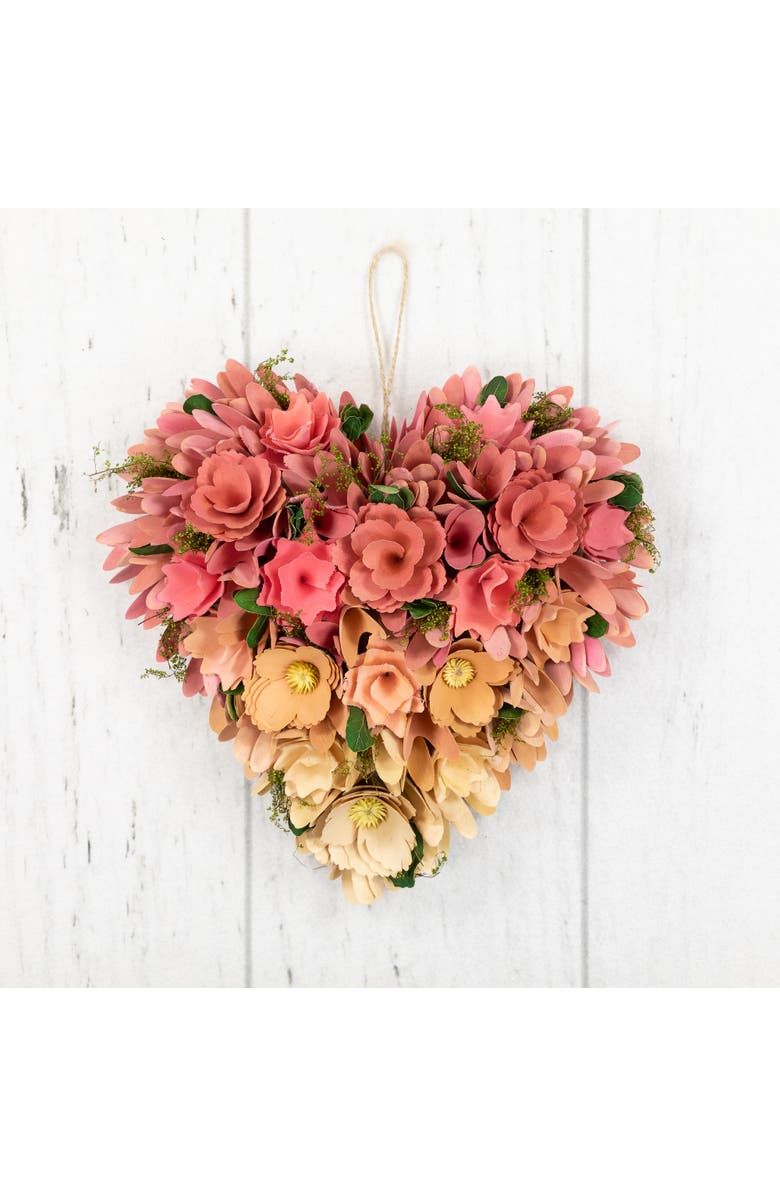 Northlight Mixed Floral and Foliage Artificial Valentine's Day Heart Wreath - 12.25" - Pink and Yellow, Alternate, color, 