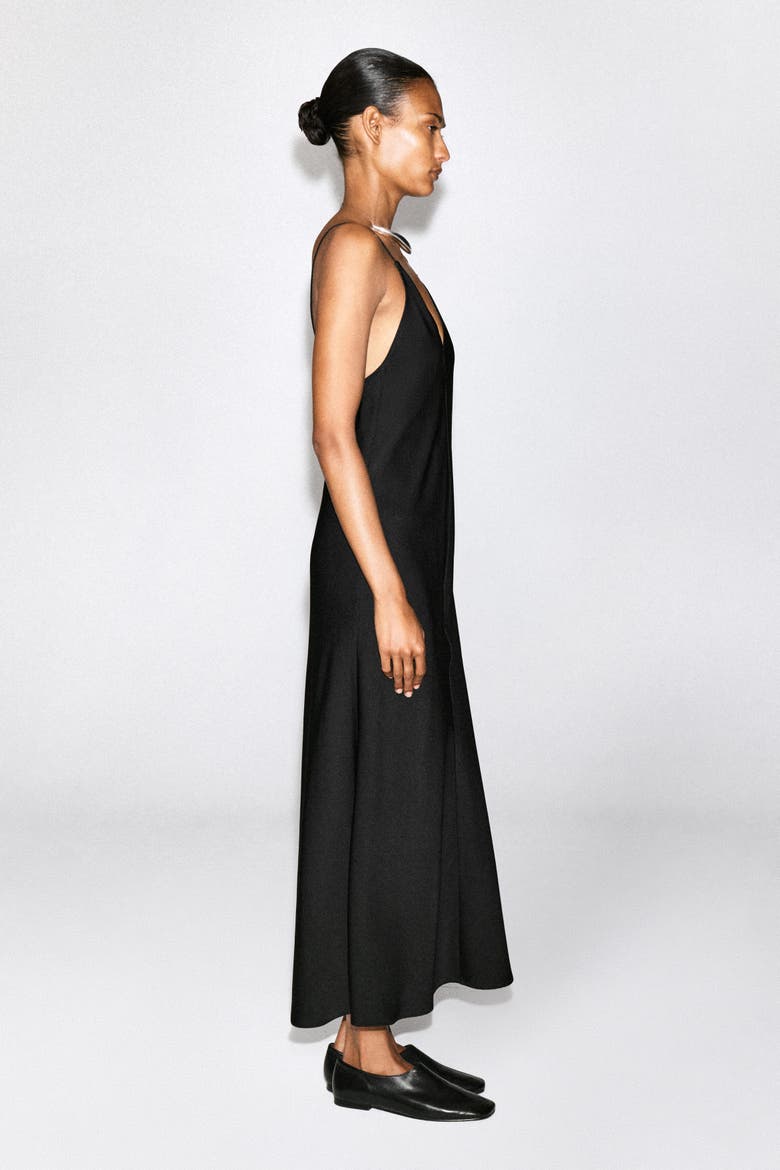 Crepe Midi Slip Dress, Alternate, color, BLACK