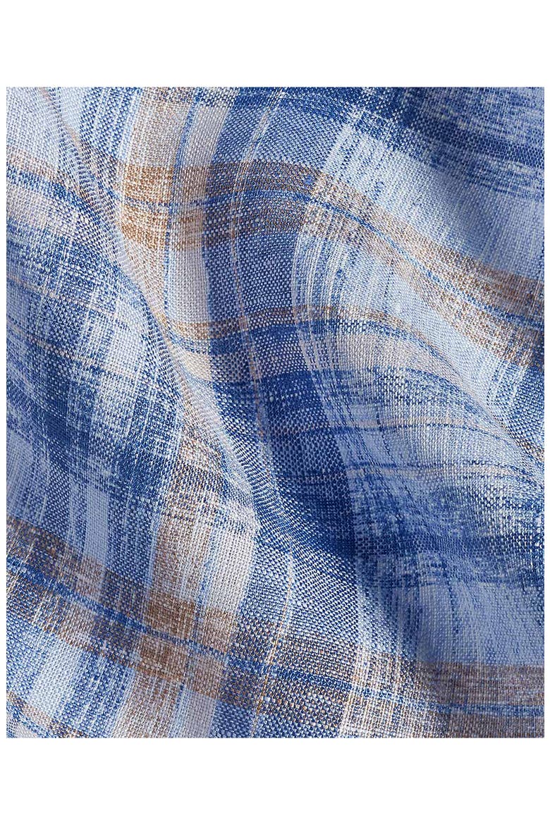 Linen Check Sport Shirt, Alternate, color, BLUE/ DUNE