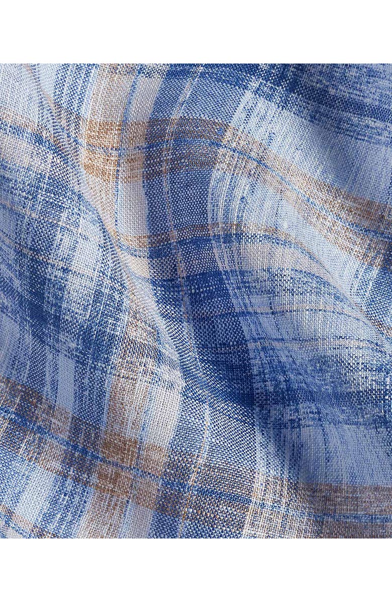 David Donahue Linen Check Sport Shirt, Alternate, color, Blue/ Dune