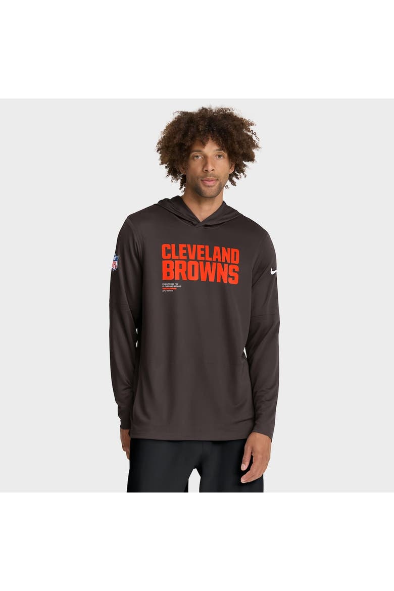 Men's Nike Brown Cleveland Browns Sideline Pure Fury Performance Long Sleeve Hoodie T-Shirt, Alternate, color, Brown