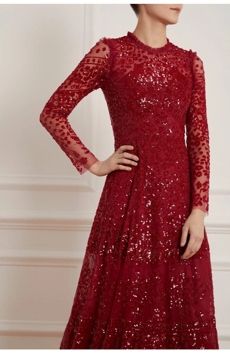 Needle & Thread Aurora Long Sleeve Ballerina Midi Dress, Alternate, color, Cherry Red